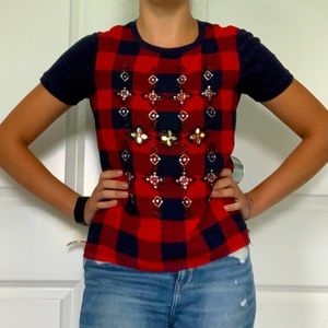 J Crew XXS sequined plaid blouse
